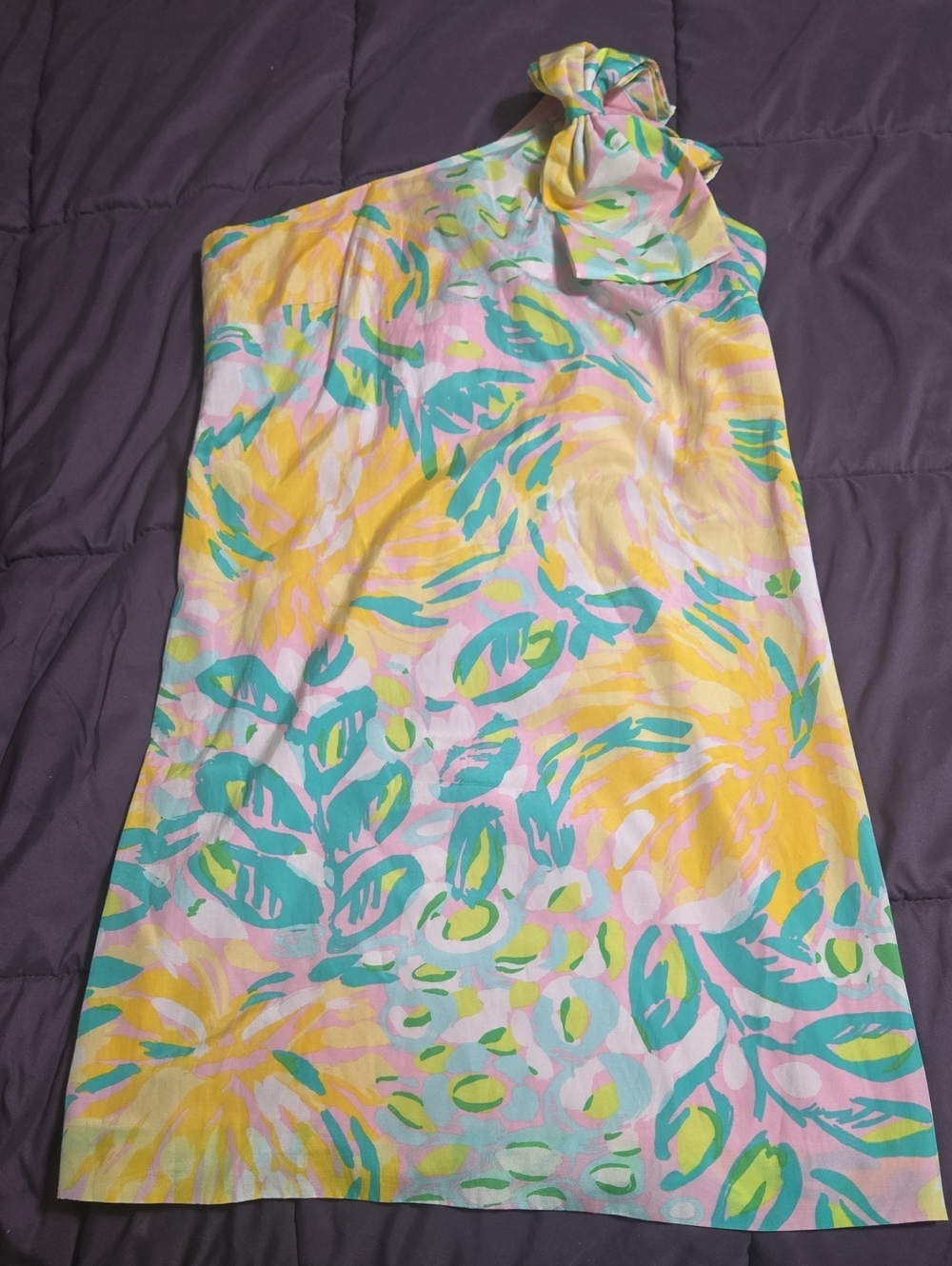 Lilly Pulitzer One-Shoulder Tropical Print Silk Cotton Blend Dress Size 4
